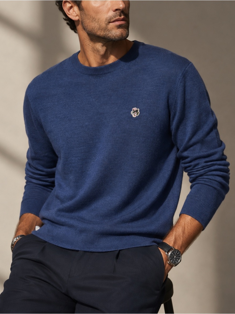 Ted Baker Mens Cardiff 100% Wool Crew Neck Sweater Navy Blue Large